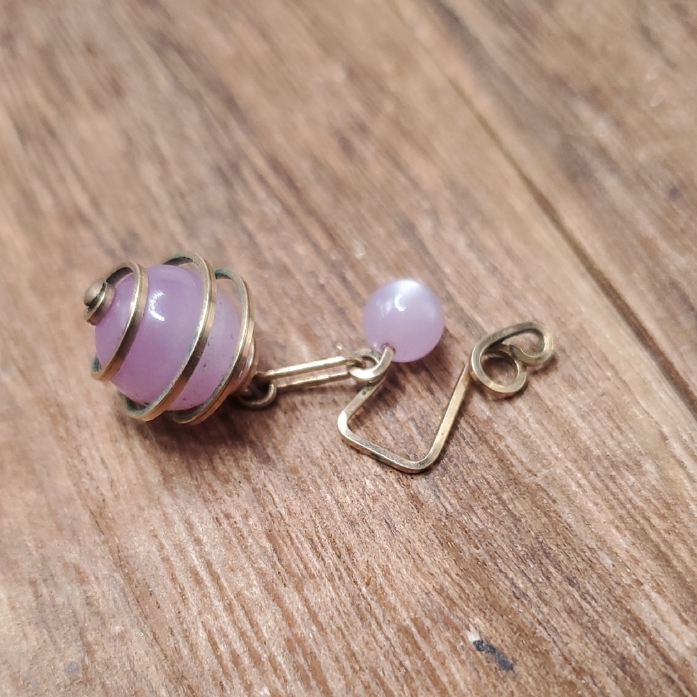 P277 Pink Caged Amythest 10k Gold Setting Pendant